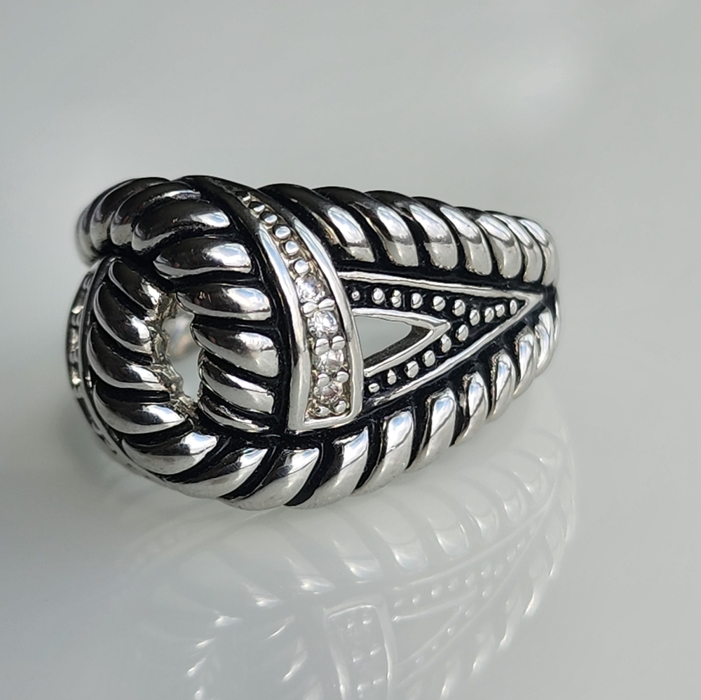 Premier Designs "Bound Together" faux rhodium plated unisex ring size 11.5 nwot - Picture 4 of 12